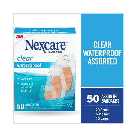 Nexcare Waterproof, Clear Bandages, Assorted Sizes, PK50 432-50-3